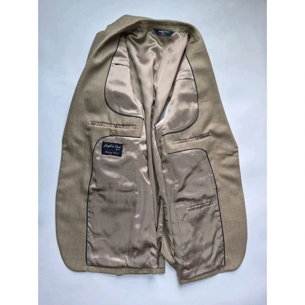 Joseph & Feiss Mens Wool Sports Coat 40R Beige Herringbone 2 Button H602